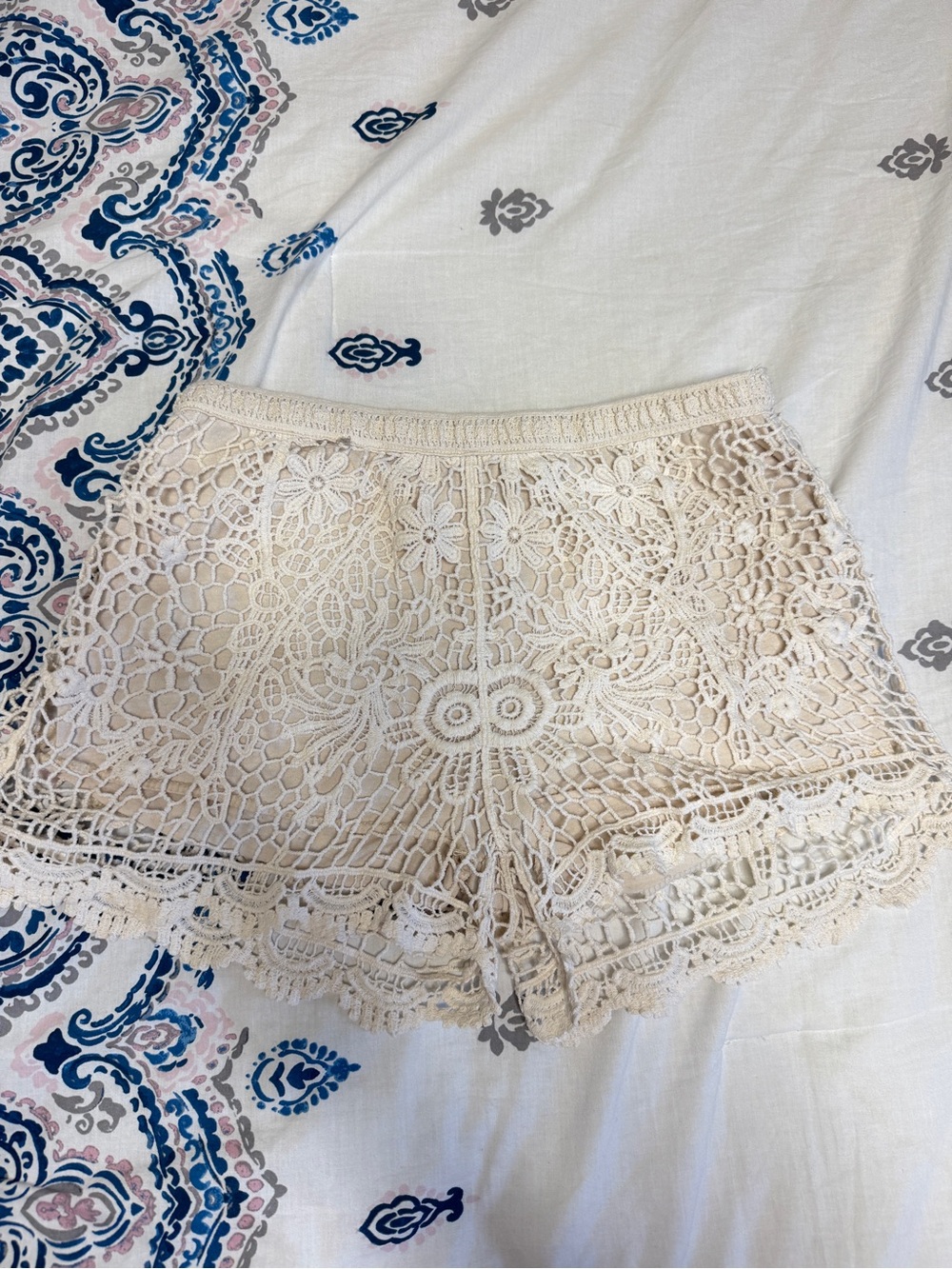 La Hearts Cream Crochet Lace Women's Shorts